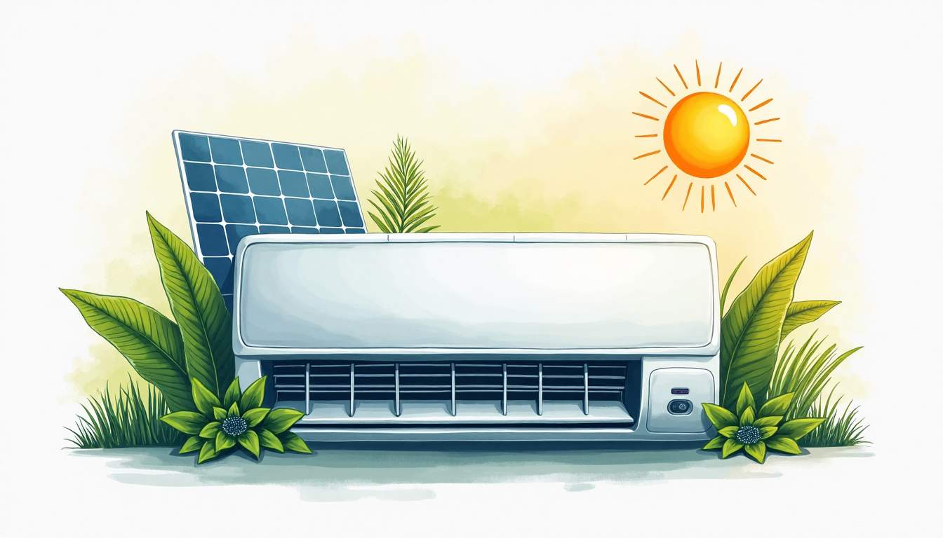 An energy-efficient air conditioner surrounded by a vibrant